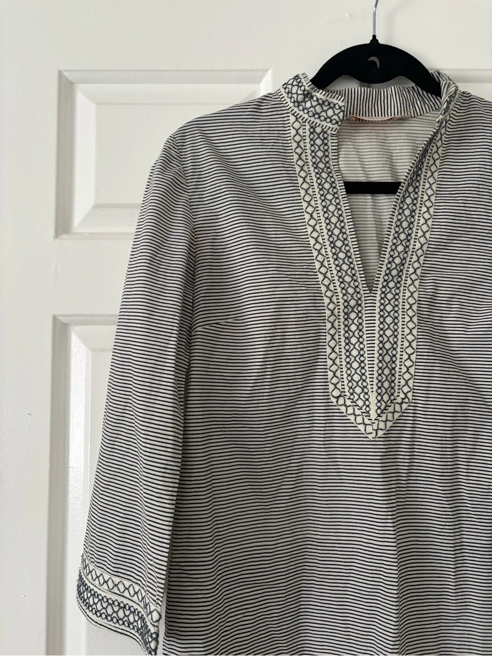 Tory Burch Navy & White Striped Tunic Dress with Embroidered Trim - Size 2